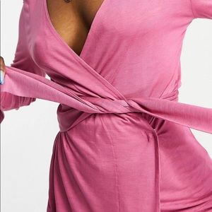 •cotton candy pink•Wrap style décolletage pink long sleeves jersey top